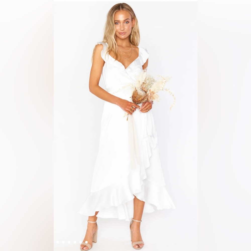 NWT Samantha Ruffle Wrap Dress Medium Ivory